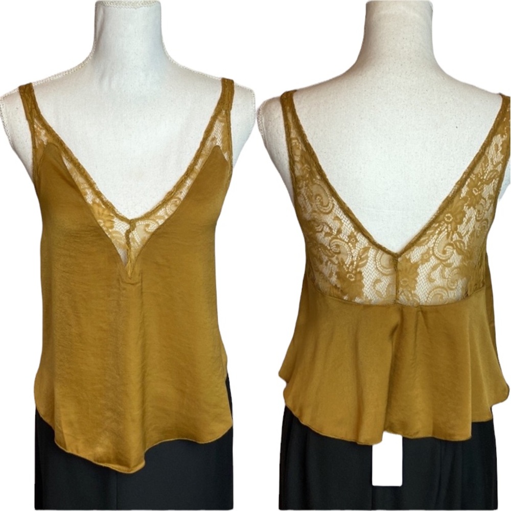 Reset by Jane Rust Cami Top Lace V Neck Back Cropped Top NWT